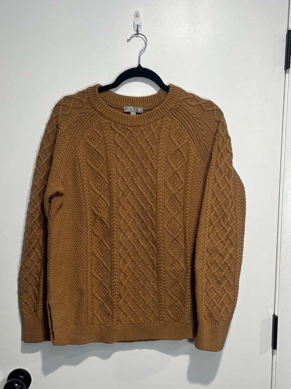 J.Crew 100% Cotton Cable Knit Sweater Camel Tan Crewneck M